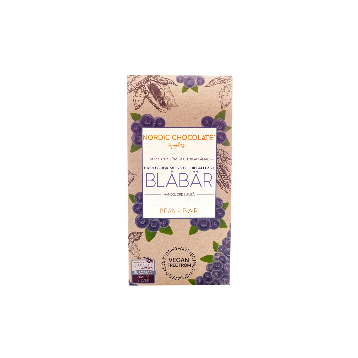 Ekologisk mörk choklad med smak av blåbär